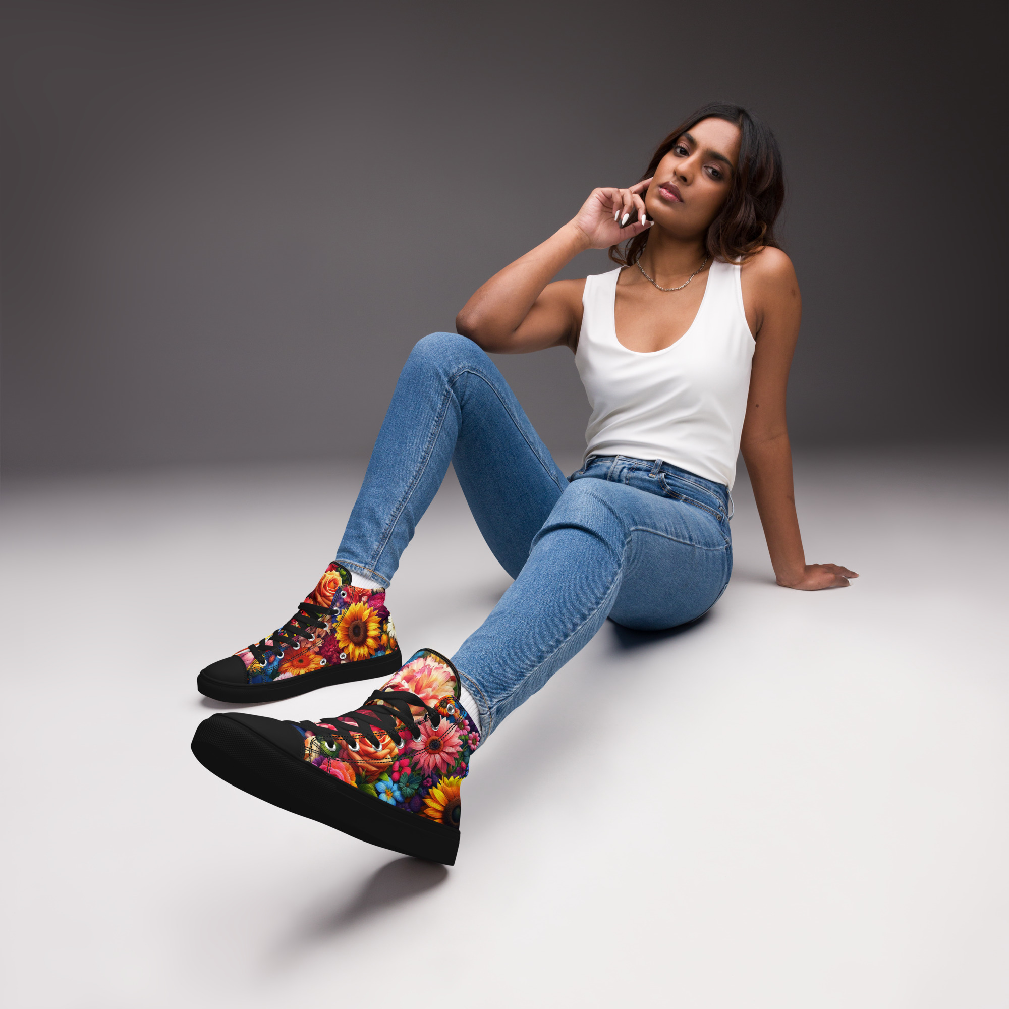 Women’s Flower High Top Canvas Shoes