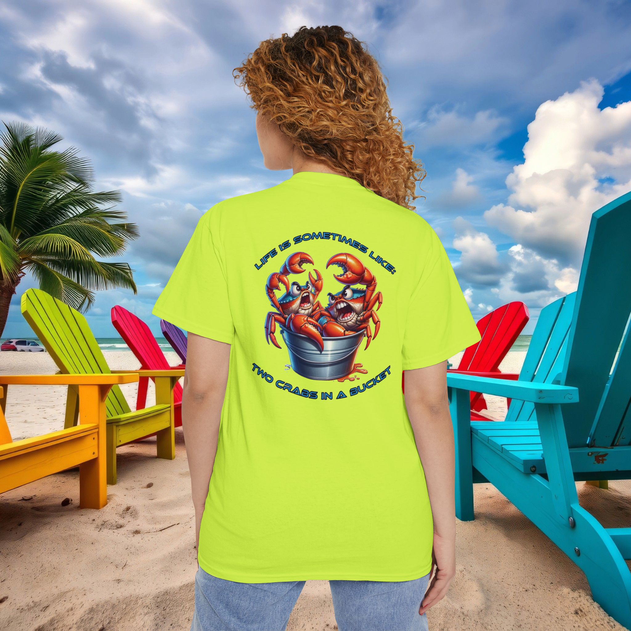 The Sheets Boys "Two Crabs in a Bucket" Graphic Print Unisex Heavy Cotton Pocket Tee